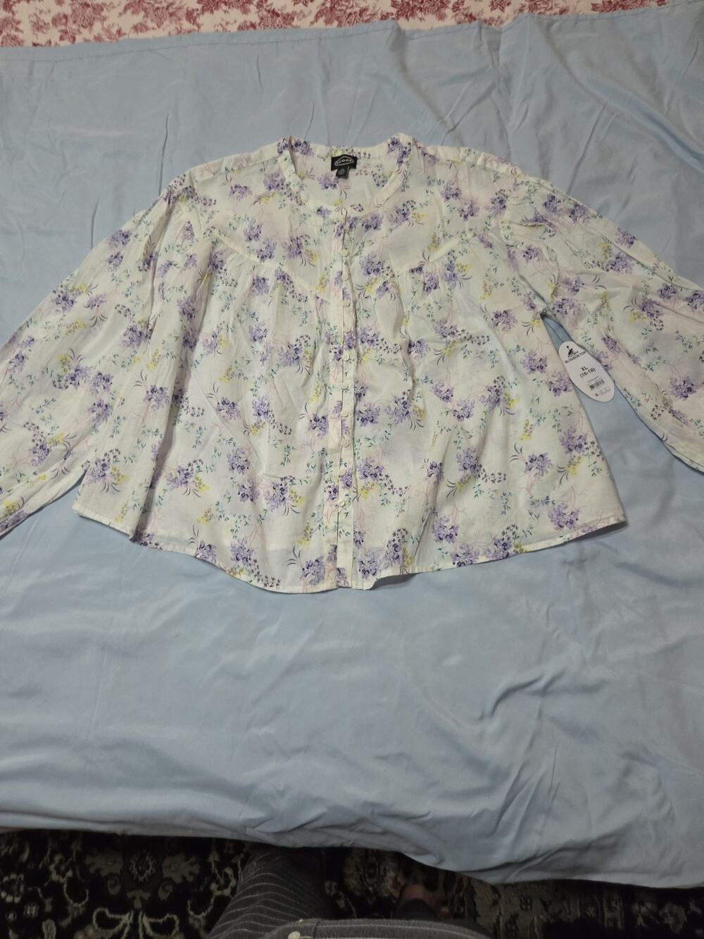 Scoop Women Button White Floral Print Flowy Hippie Blouse X LARGE NEW!
